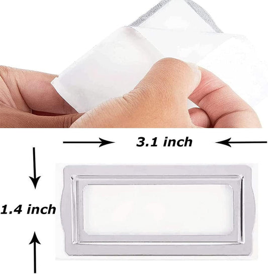Self Adhesive Metal Bookplates for Books Cards 10Pcs Horizontal Clip Label | Holders Metal Drawer Tag Label Holder Silver Bookplates Metal Frame for Office Library Book File Cabinet Card Tag Label plate