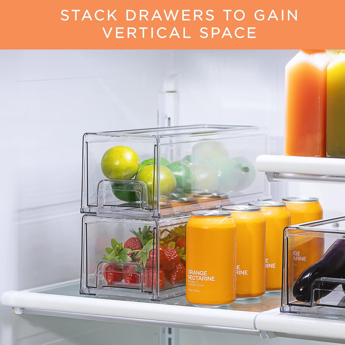 Small Wide Clear Storage Drawers (2 Pack) – Stackable Storage Drawers for Pantry, Fridge, or Cabinet – Slide Out Clear Bins with Handles for Organizing