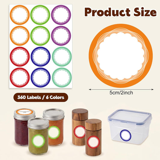 360 Pcs Canning Jar Labels, 2 Inch Floral Round Stickers, Writable | Self-Adhesive, Easy To Write, 6 Floral Designs, For Jars Bottles Meal Prep Pantry Organization