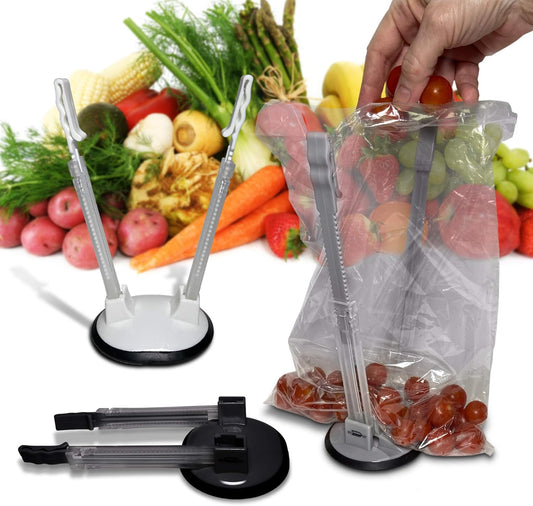 3 Pack Baggy Rack Holders for Meal Prep Bags, Adjustable Food Prep Baggie Holder Stand, Hands Free Plastic & Freezer Bag Holder Stand for Filling, Compatible with Ziplock Bag Storage, Black White Gray