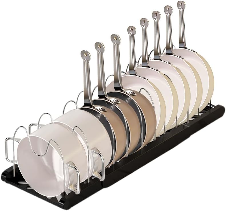 Pot Rack -Expandable Pan Organizer for Cabinet,Pot Lid Holder with 7 Adjustable Compartment for Kitchen Cabinet Cookware Baking Frying Rack,Apricot