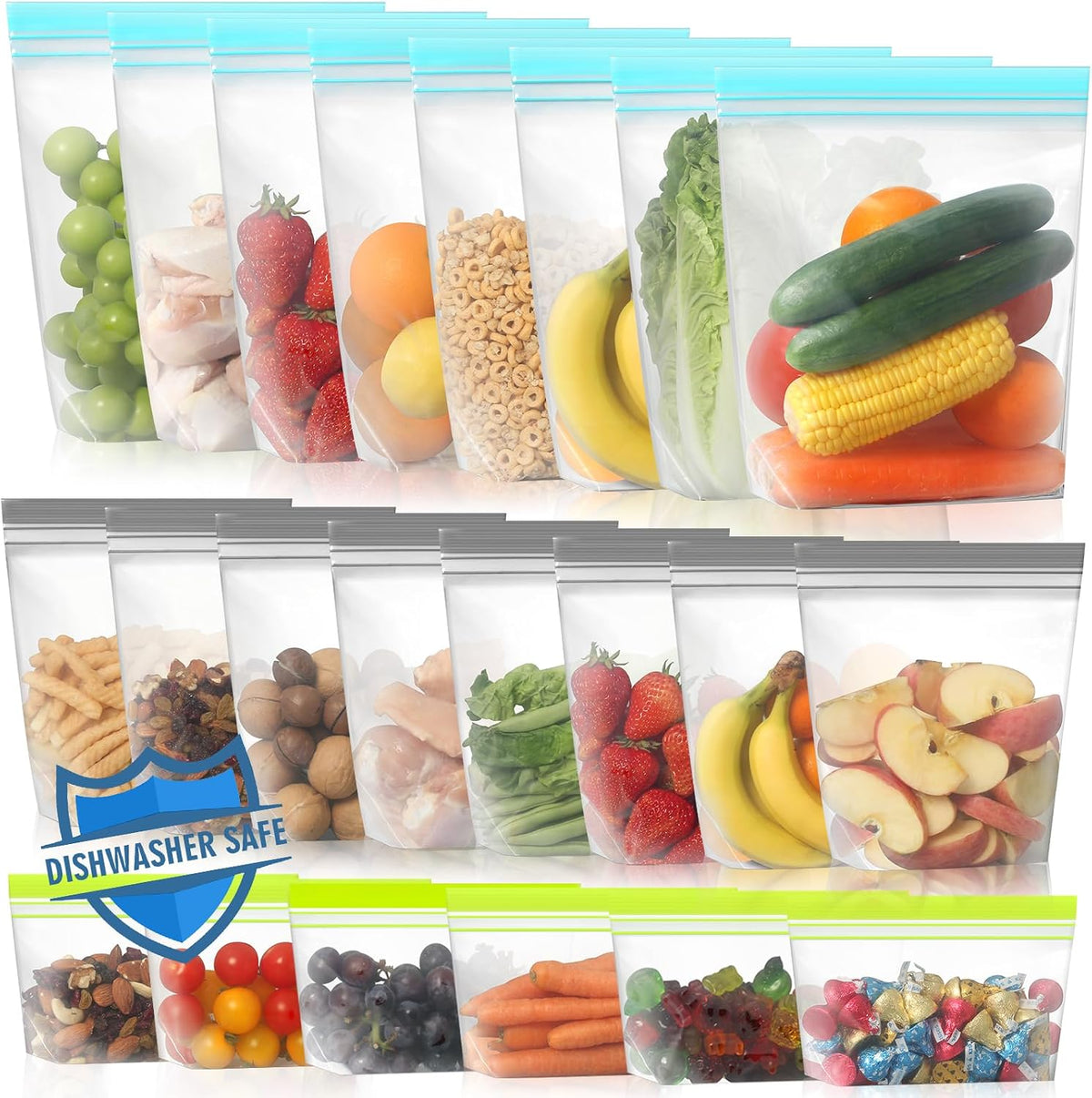 Stand Up Reusable Freezer Bags, Dishwasher Microwave Safe | Microwave Safe, Leakproof, Double Seal, Food-Grade Material, BPA Free, Food Storage Bags for Meal Prep, Kitchen Organization