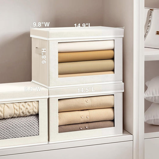 Storage Bins with Lids - Fabric Storage Boxe with Window, Collapsible Closet Organizers with Handles, Decorative Bin, Home Cubes Baskets for Clothes, Hat, Books, Dark Grey