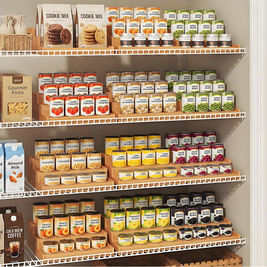 Expandable Bamboo Can Rack Organizer for Pantry, Upgraded 3-Tier Adjustable Can Storage Holder, Pantry Organizers and Storage Holds Up to 24 Cans, Canned Goods Organizer Display for Pantry, Cabinet