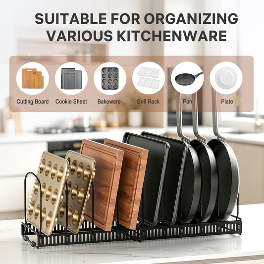 Cookie Sheet and Baking Tray Cutting Board Organizer Rack | 11.8"-22.8" Expandable, 10 Adjustable Dividers, 2 DIY Methods, Sturdy Metal Construction, Easy Assembly