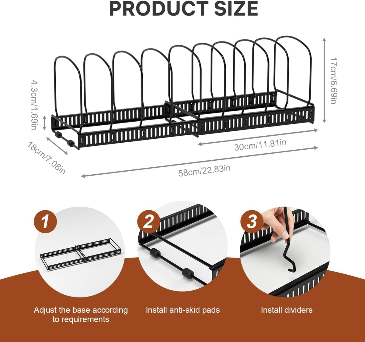 Cookie Sheet and Baking Tray Cutting Board Organizer Rack | 11.8"-22.8" Expandable, 10 Adjustable Dividers, 2 DIY Methods, Sturdy Metal Construction, Easy Assembly