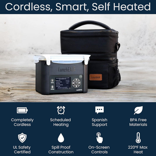 Pro Cordless Heated Electric Lunch Box, Self-Heating, 4-Cup