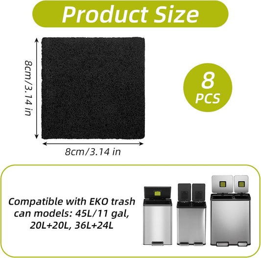 8 Pack Trash Can Odor Filter Refills for Compost Bin, Square Carbon Compost Filters for Countertop Bin, Activated Carbon Filter Charcoal Deodorizer Sheets for Indoor Trash Cans