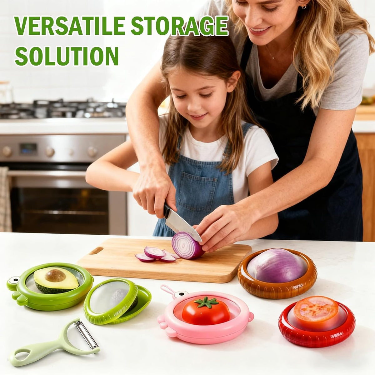 Set of 4 Fresh Food Containers, Fresh Pod, Reusable Silicone Storage Pods for Avocado, Onions, Tomatoes, Garlic – Anti-Oxidation for Fridge, Send Goods from Local Warehouse