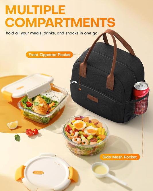 Lunch Bag Women Men Insulated Lunch Box Black 10L