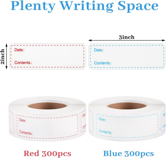 2 Rolls Removable Freezer Labels, 1 x 3 Inch Food Labels Stickers for Refrigerator and Freezer Food Labeling, Dating Containers, Bags and Jars