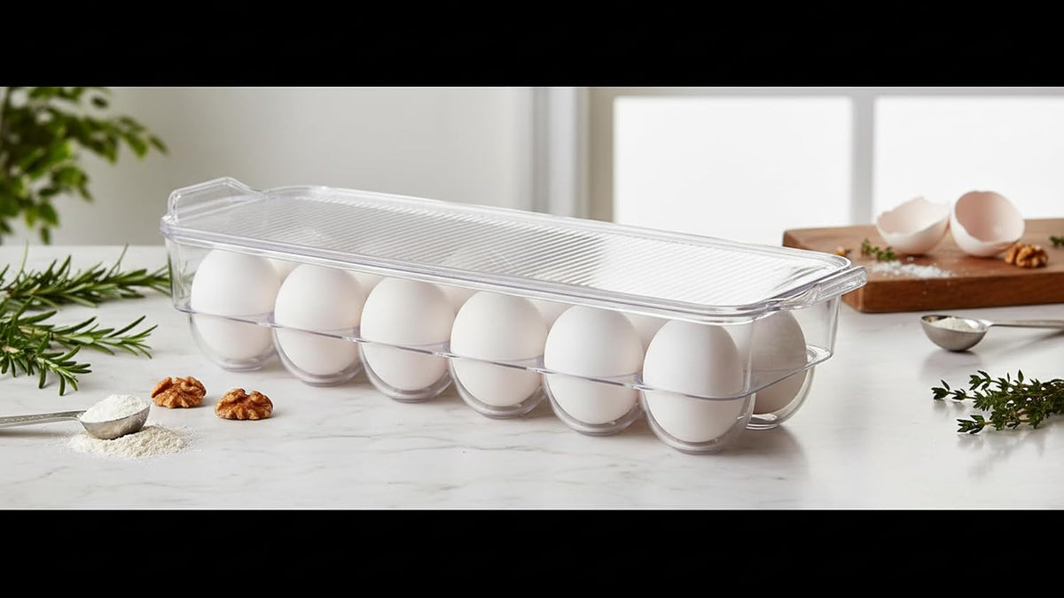 Fridge Egg Storage Holder, 14 Egg Container with Lid
