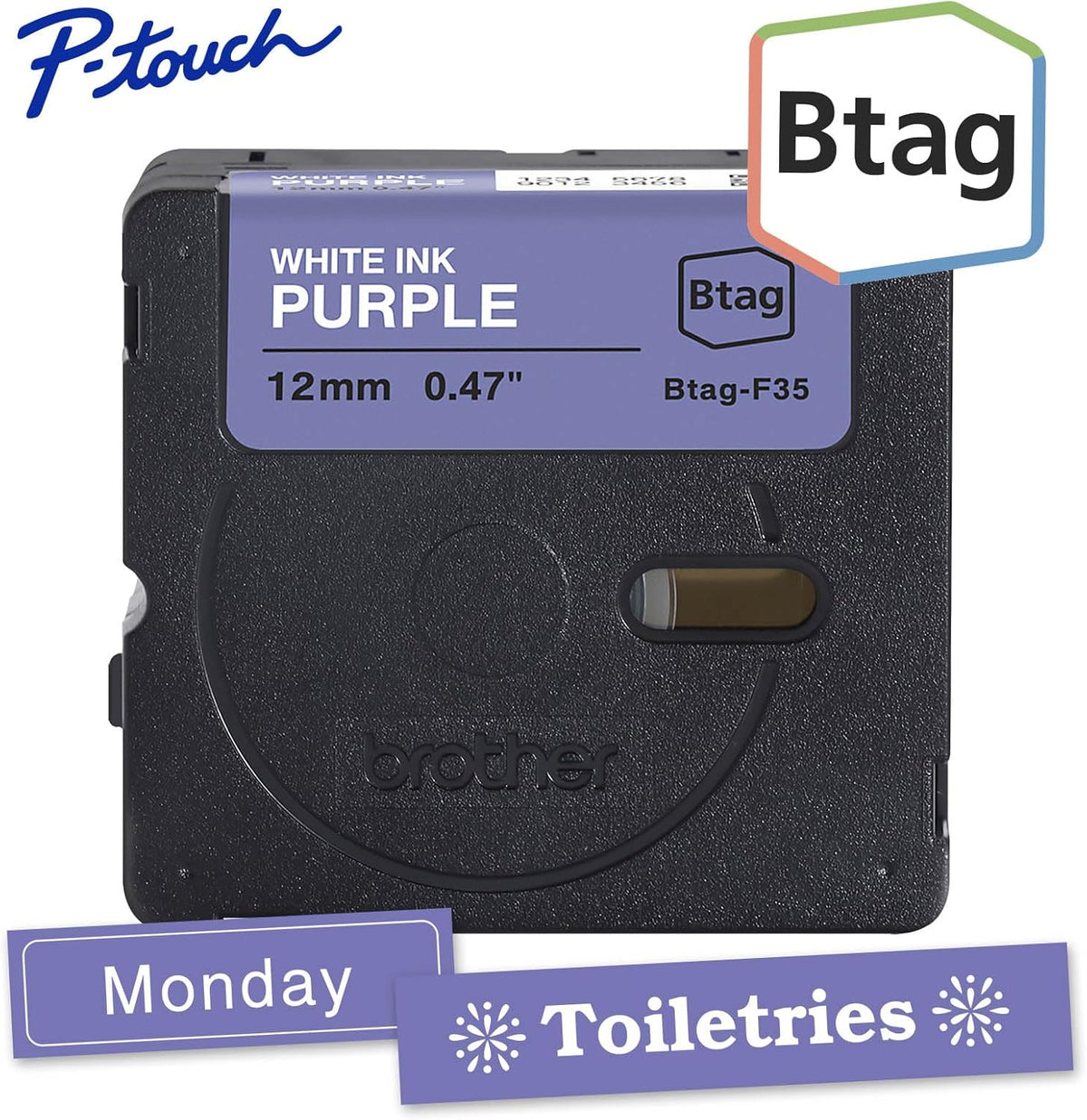Genuine P-Touch Btag BTAG131 Black on Clear Label Tape ~1/2in by 13.1ft (12mm x 4m). (Works Only with PT-N10, PT-N20, PT-N25BT Label Makers)