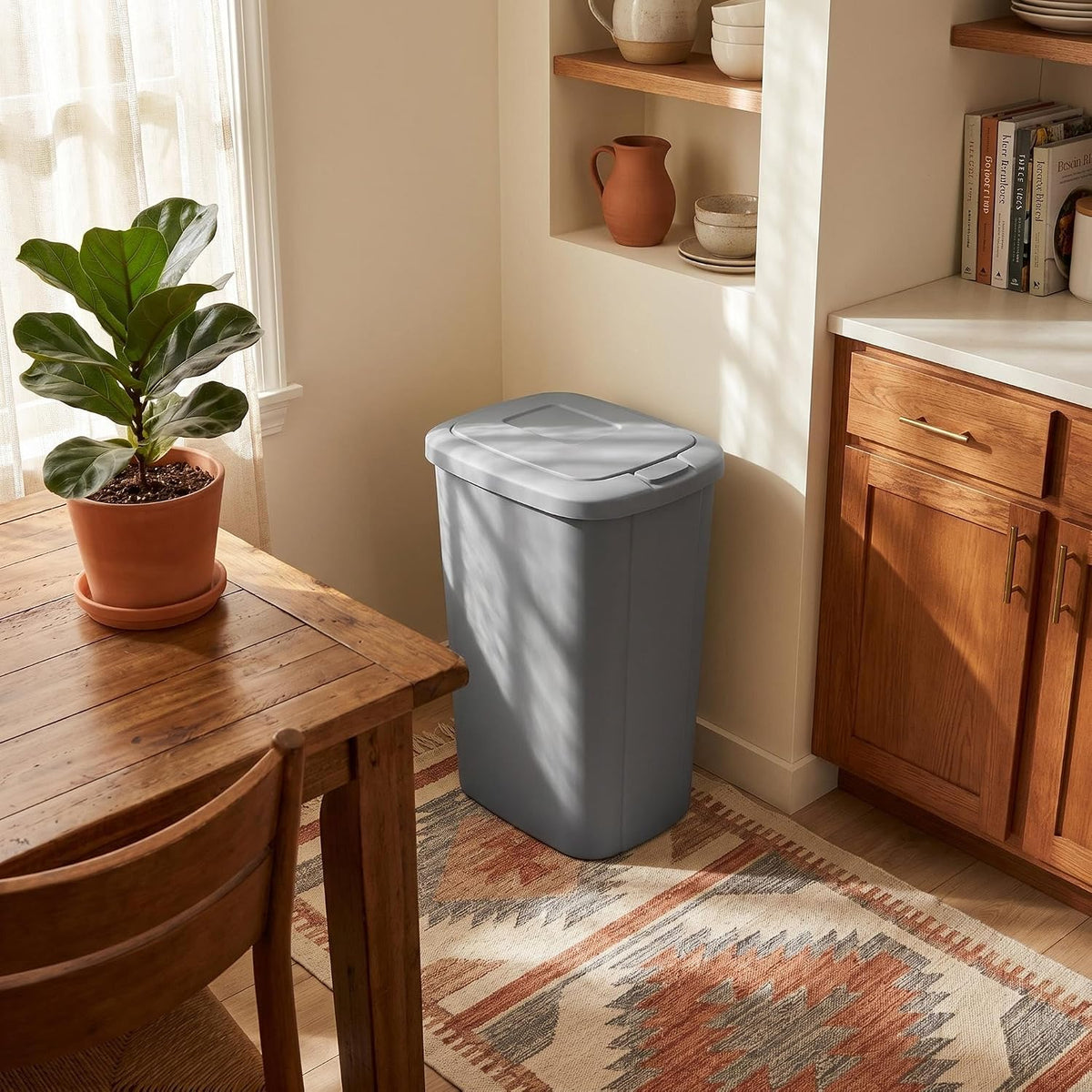 13.3 Gallon Kitchen Trash Can, Plastic Touch Top Bin with Push Lid, Gray