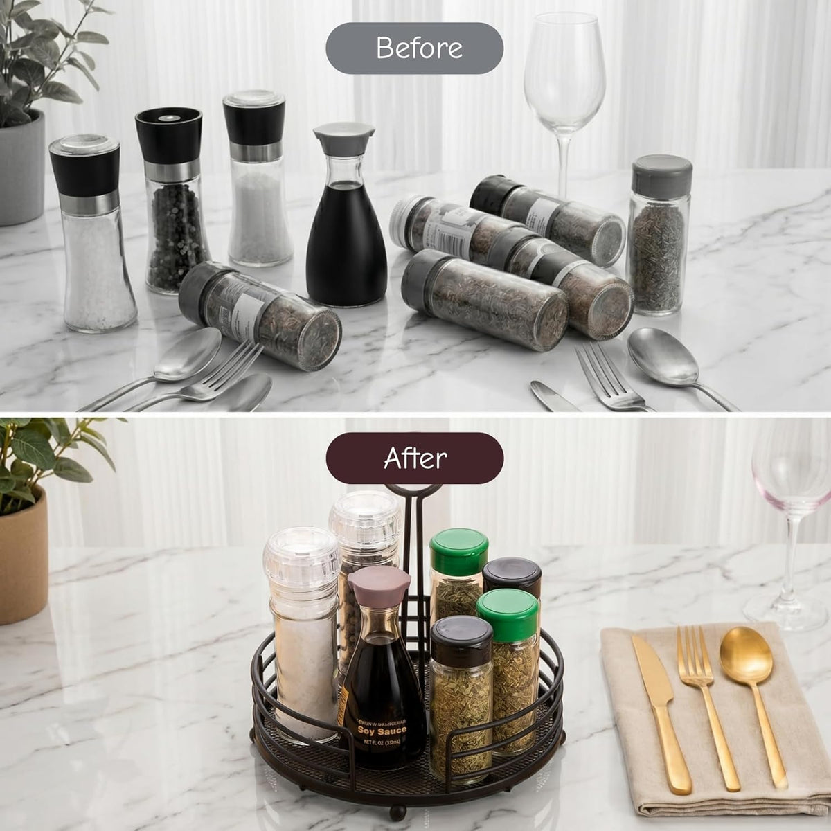 2 Pack Metal Condiment Caddy, Tabletop Spice Organizer for Kitchen Pantry, Patio Tables, Countertop, Picnics, Dining Table, BBQ