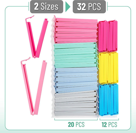 Sealing Bag Chip Clips, 32 Pack, 2 Sizes (12x 3.1 & 20x 4.3)