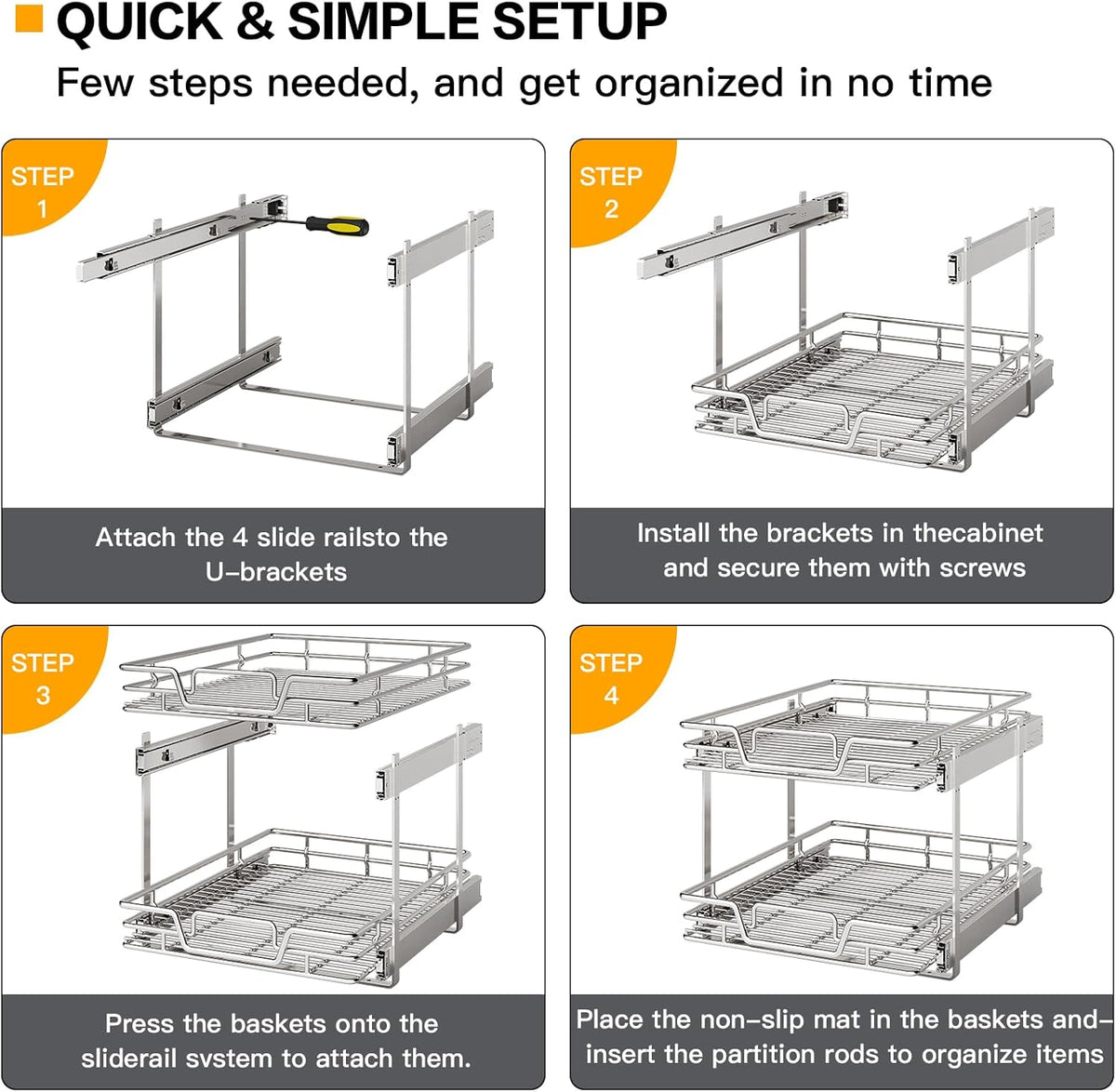 2-Tier Kitchen Cabinet Pull Out Cabinet Organizer,Shelf and Drawer Organizer Slide Out Pantry Storaqe Basket in Multiple Sizes (17" W x 21" D)