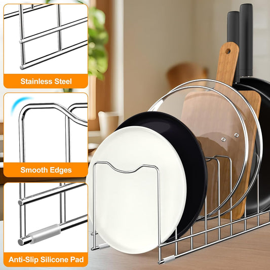 Lid Organizer Pot Lid Organizer 10-Tier Pot Lid Rack Holder Suitable for Bakeware Dish Plate, Cutting Boards, Pots & Pans, Serving Trays, Reusable Containers in Cabinet Pantry