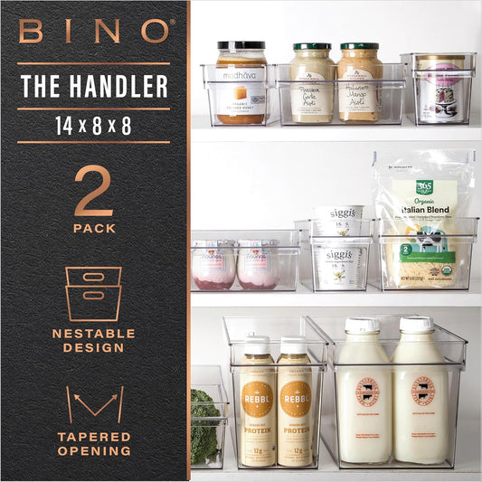 Plastic Storage Bins, Medium - Deep | THE HANDLER COLLECTION | Multipurpose Organizer Bins | Kitchen Pantry Organizers and Storage | Clear Containers for Organizing Home | Freezer Organizer