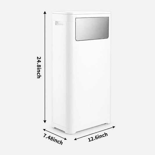 Bathroom Tall Skinny Trash Can with Lid, 6gallon, White