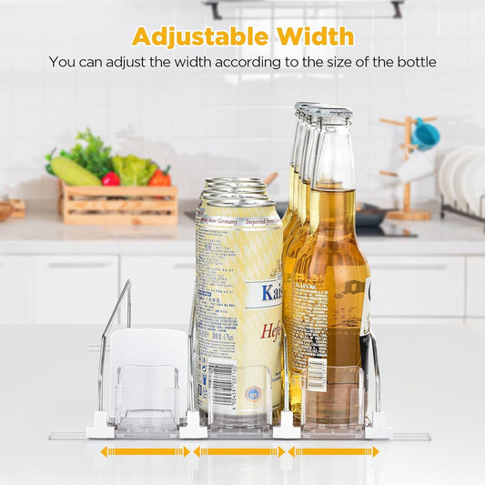Fridge Drink Organizer 3 Rows Soda Clear Can Dispenser for Storage | Space-Saving Refrigerator Organizers with Pusher Glide and Adjustable Width, Automatic Can Holder for Hold up to 15 Cans