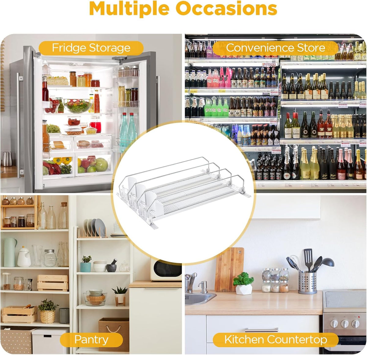 Fridge Drink Organizer 3 Rows Soda Clear Can Dispenser for Storage | Space-Saving Refrigerator Organizers with Pusher Glide and Adjustable Width, Automatic Can Holder for Hold up to 15 Cans