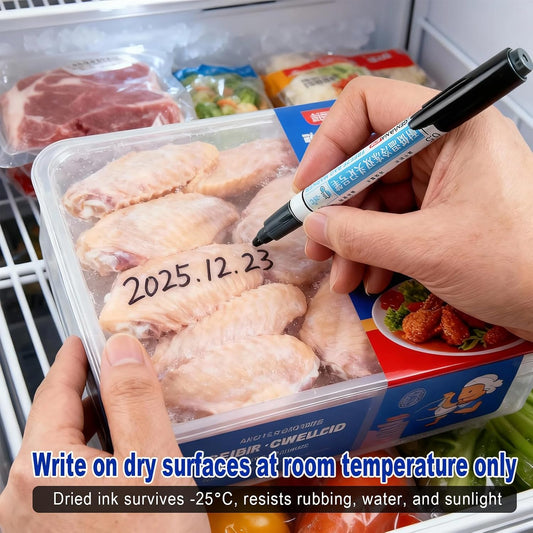 Freezer Bag Markers, Permanent Food Black Pens with Chisel & Fine Tips for Freezer Labels, Fast Drying Waterproof Writing on All Surfaces