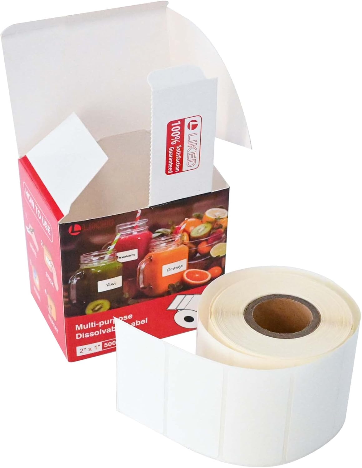500 Stickers 1" x 2" White Dissolvable Food Labels for Containers -500 Labels/Roll