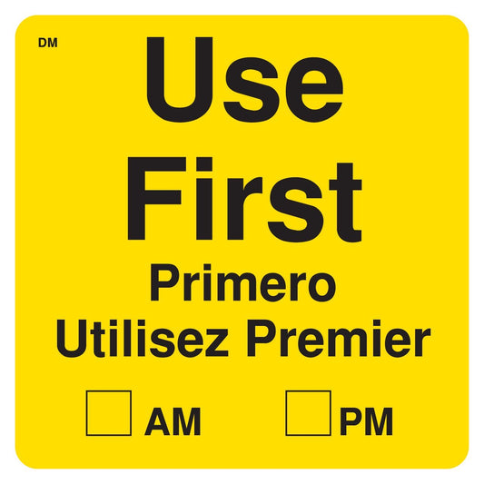 "USE First" Dissolvable Label, 1" x 1", Roll of 500