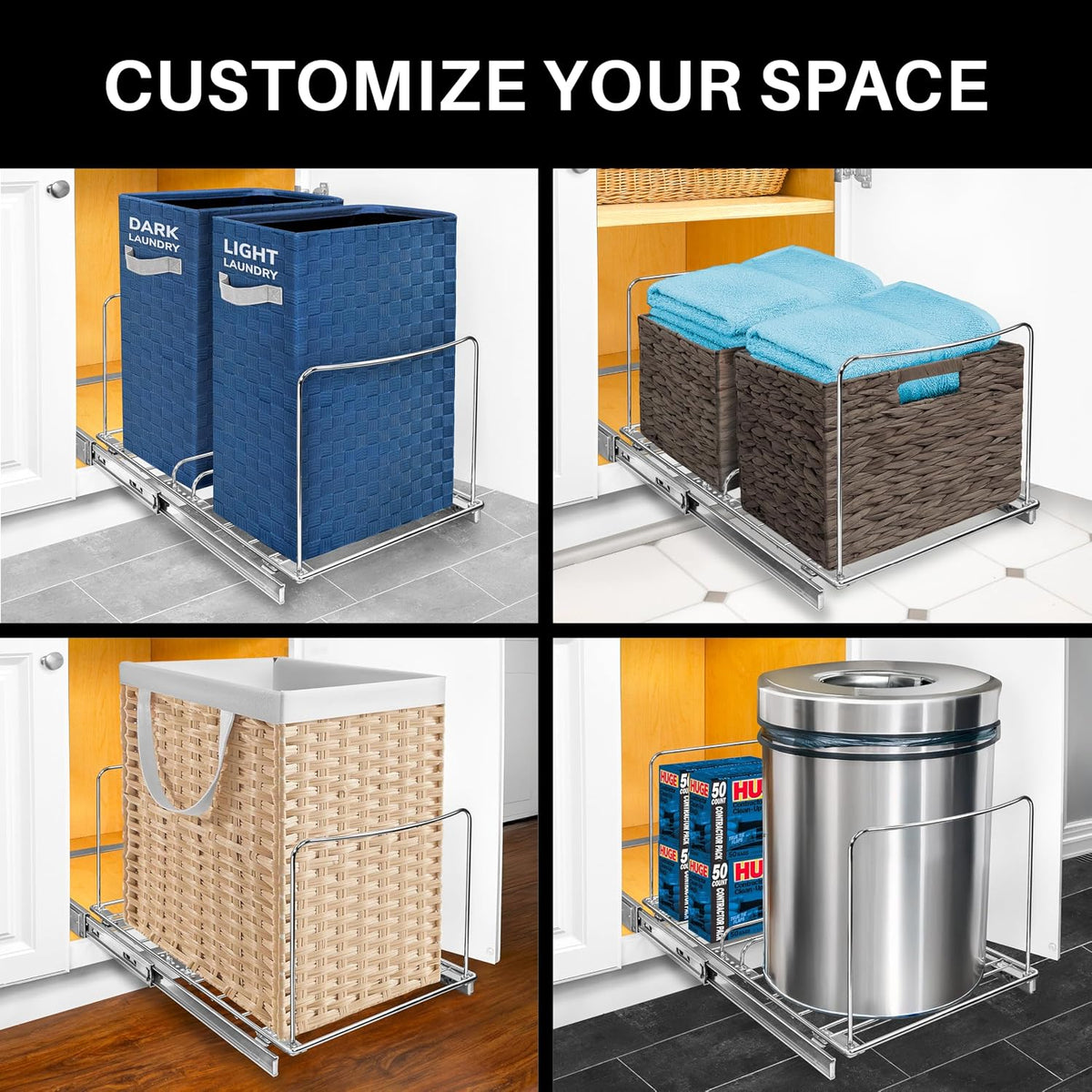 ® Pull-Out Trash Can Drawer – Sliding Organizer for Kitchen Cabinet or Under-Sink Use – Heavy Duty Storage Rack (Bin Not Included)
