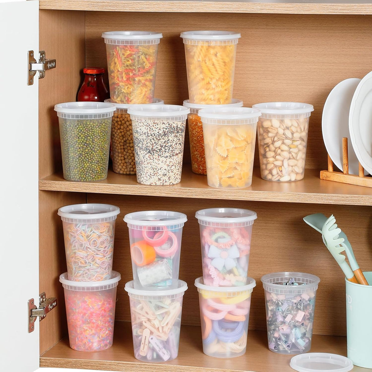 20 Sets 32 oz Plastic Deli Food Containers With Lids, Airtight Food Storage Containers, Freezer/Dishwasher/Microwave Safe, Soup Containers For Takeout Meal Prep Storage