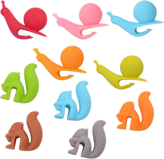 10pcs Silicone Tea Bag Holders Multi-Color Snail and Squirrel Cute Drink Marker Tea Accessories for Party Banquet Gathering