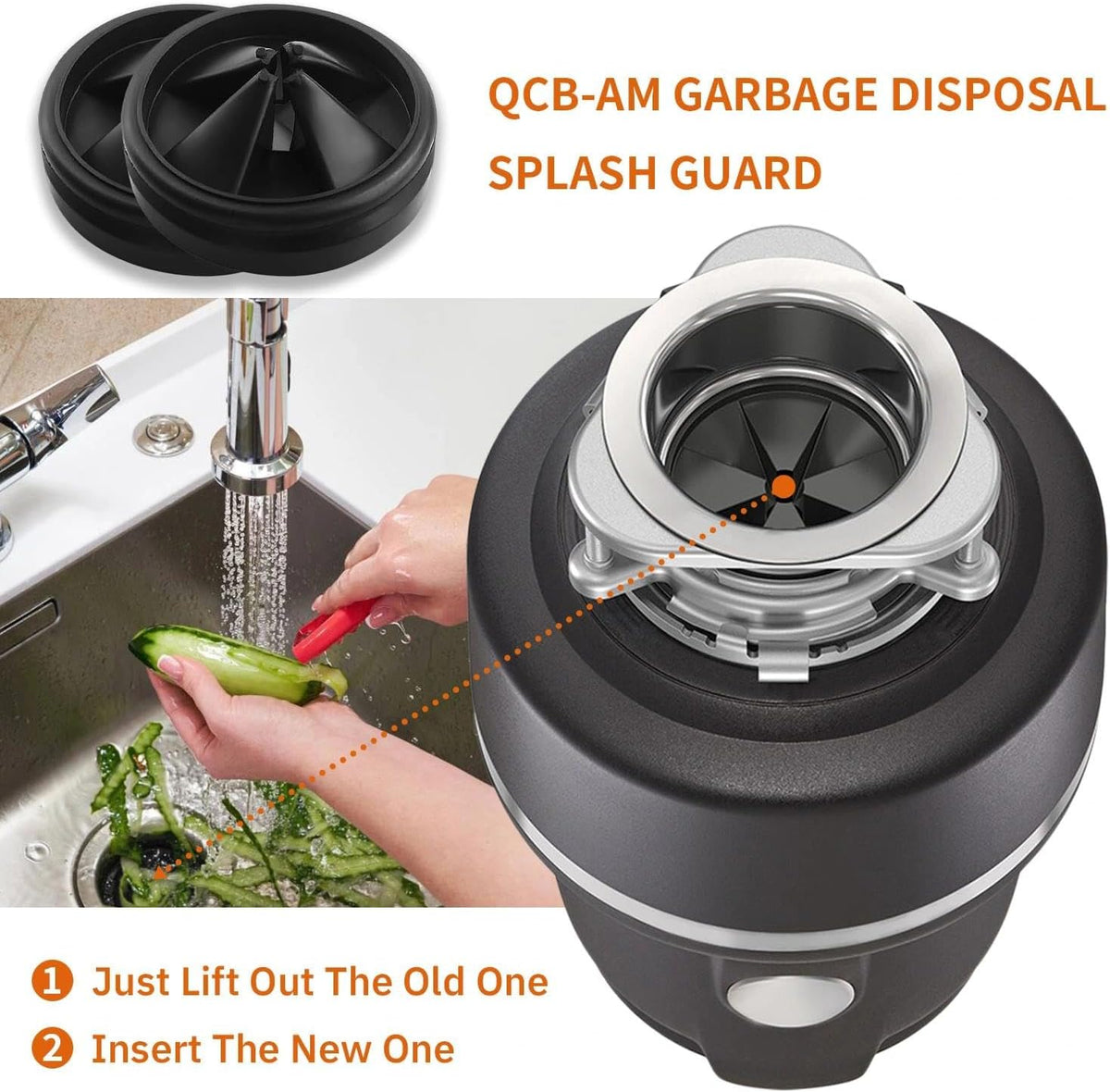2 Pack Garbage Disposal Splash Guards 3 3/8" Sink Baffle QCB-AM for InSinkErator Evolution Series, Upgraded Funmit Removable Quiet Collar Drain Plugs, Garbage Disposer Accessories