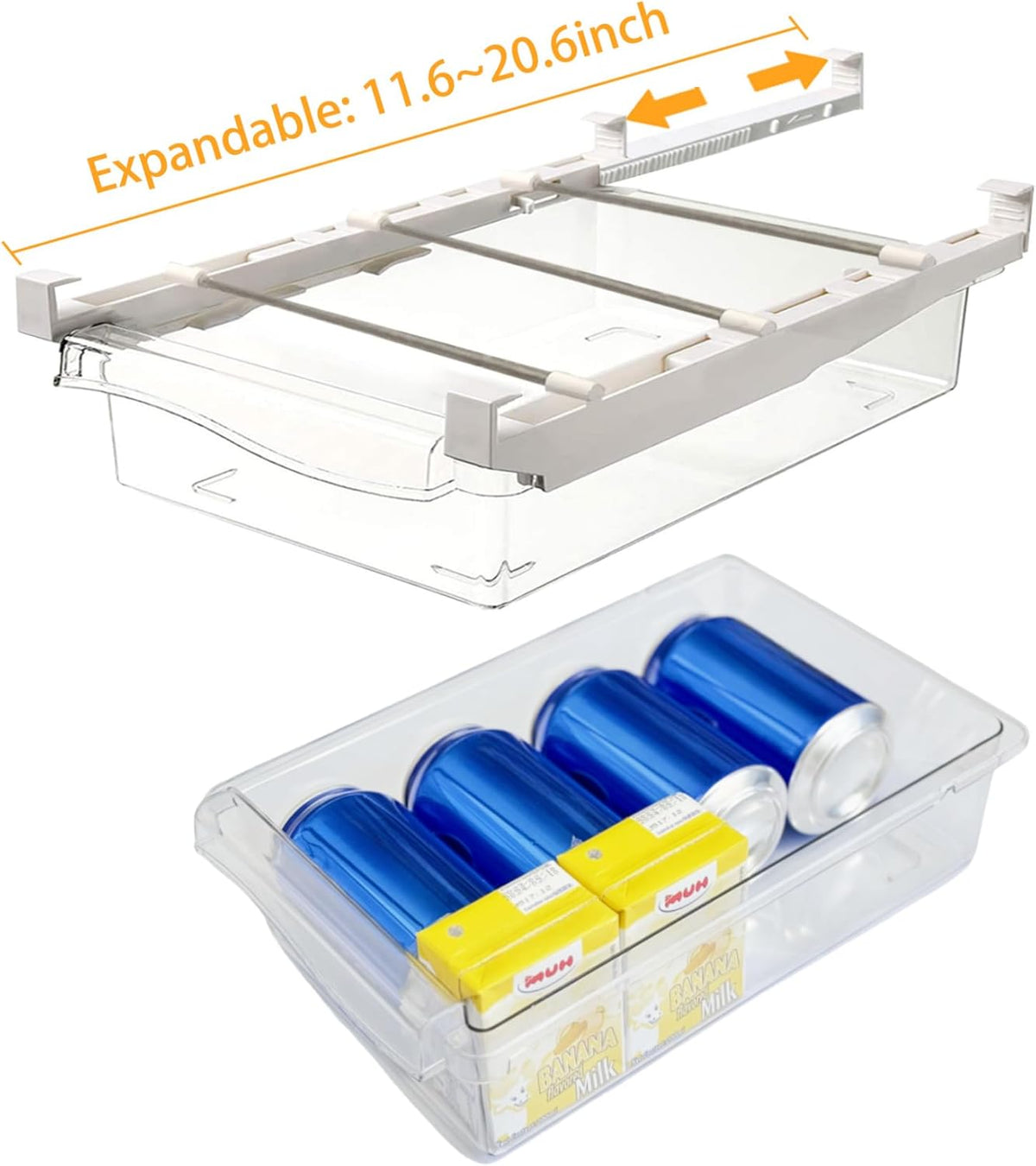 Fridge Drawer Organizer 2 Pack, Fridge Organizers and Storage | Deli Drawer for Refrigerator, Pull Out Fridge Under Shelf Drawer, Refrigerator Storage Containers for Fruit, Egg, Yogurt