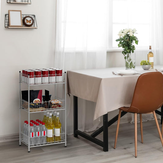 Water Bottle Holder Organizer 4 Tier Drink Can Shelf Organizer Rack for Floor Freestanding Water Bottle Rack Stand Beverage Storage Shelf for Pantry Kitchen Food Storage, Silver
