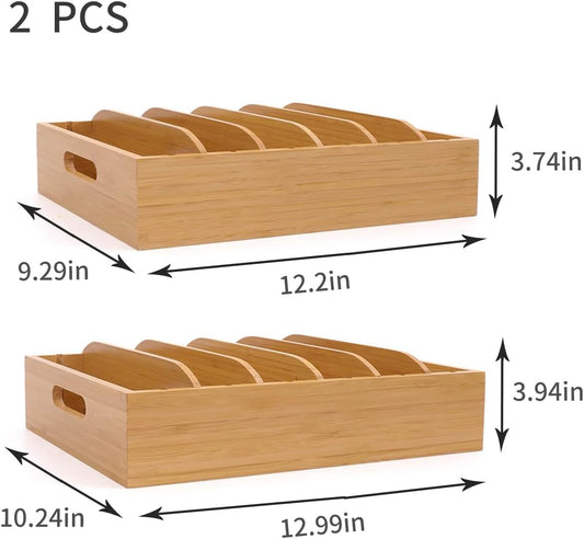 Bamboo Lid Holder Food Container, Kitchen Organizer with 5 Adjustable Dividers, Cabinet Organizer for Food, Kitchen Gadget, Container Lids (2pcs)