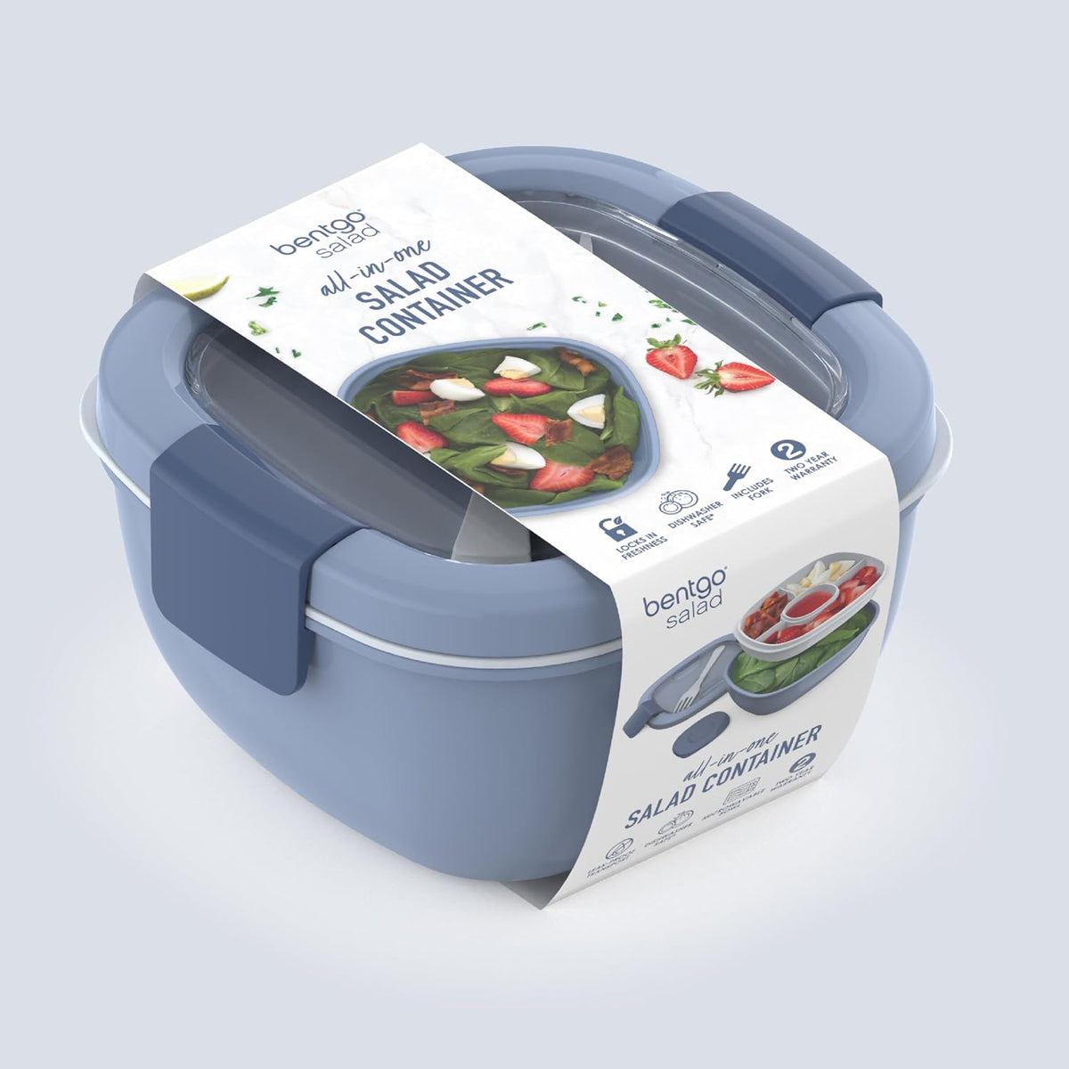Salad Container, Lunch Bowl with 4-Compartment Toppings Tray, 54 oz
