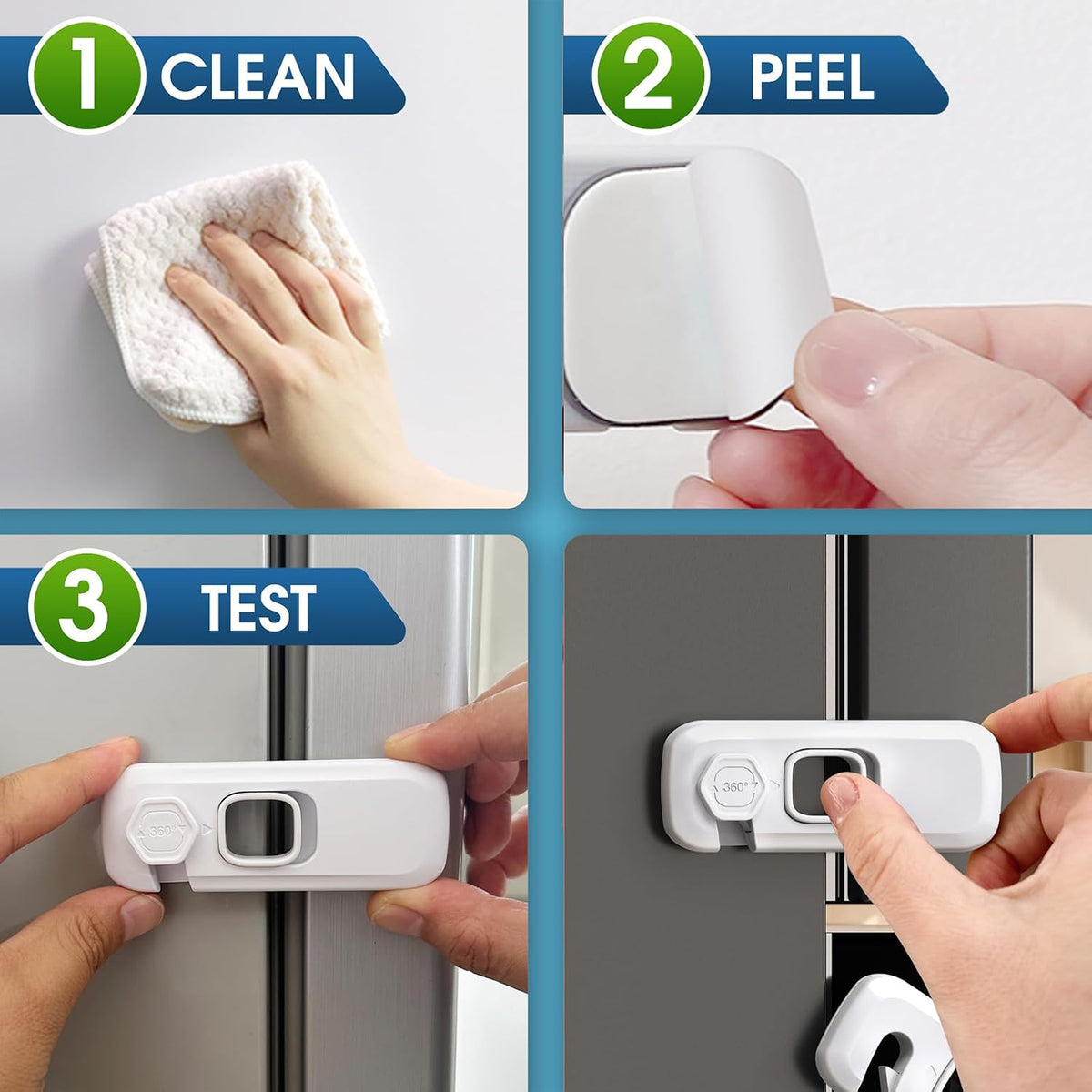 5 Pack Child Proof Refrigerator Lock, Fridge Locks for Kids with Sticky Adhesive Pads, Child Safety Locks for Doors, RV Refrigerator, Oven Lock Child Safety Baby Cabinet Locks - Grey Updated