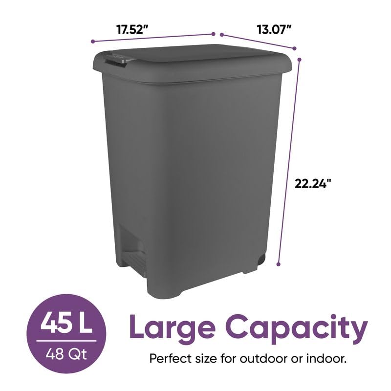 6.5L Slim Step & Push Trash Can - Dual Opening, Smooth Matte Finish, Durable Plastic (9.5"x7"x11.5") - Gray