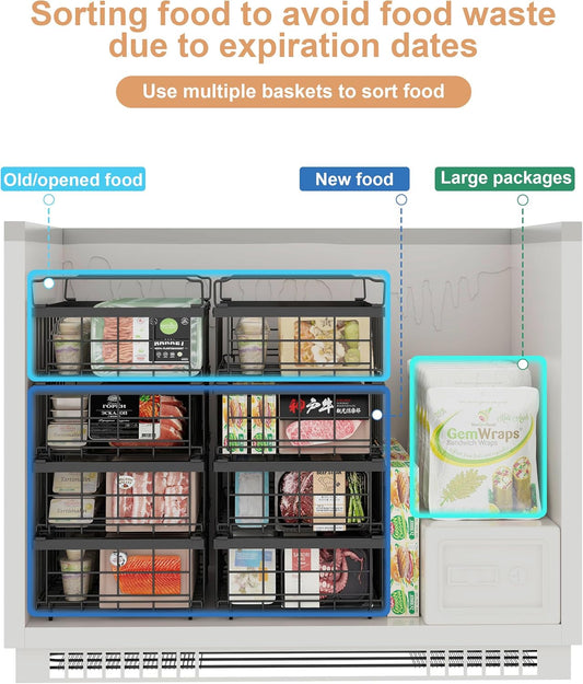 UMDONX 4-Pack Expandable Stackable Large Freezer Storage Boxes | Adjustable Sizes From 11.4 Inches to 17.9 Inches, Suitable for 10-20 Cubic Foot Freezers, Black