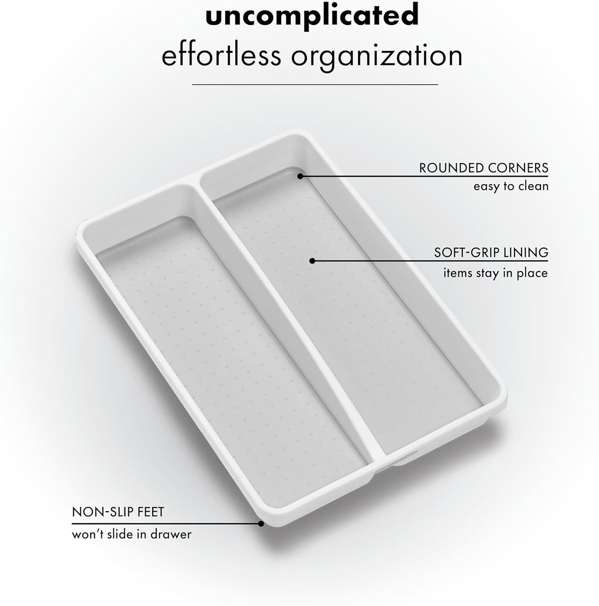 Classic 2 Compartment Compact Utensil Tray, White
