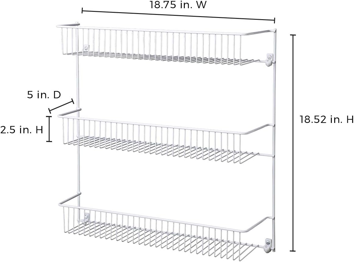 3-Tier Hanging Wall Mounted Metal Rack for Spices, Shelf Storage, Pantry Organization, Laundry, Kitchen, Bathroom, White, 8022