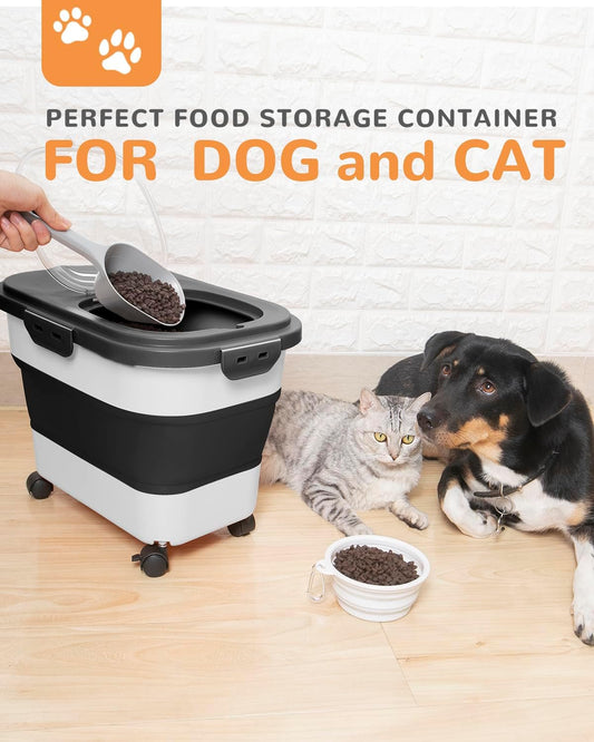20-23 Lbs Dog Food Storage Container,Collapsible Dog Food Container | Pet Food Storage Containers with Attachable Casters and Scoop,Small Container,Keep Dry Food Fresh,Easy to Move with Wheels