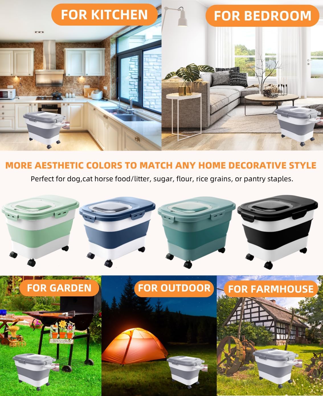 20-23 Lbs Dog Food Storage Container,Collapsible Dog Food Container | Pet Food Storage Containers with Attachable Casters and Scoop,Small Container,Keep Dry Food Fresh,Easy to Move with Wheels