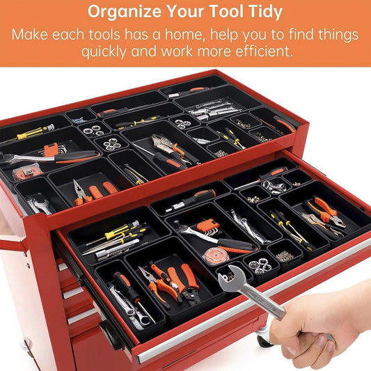 45 Pack Tool Box Organizer Tray Divider, Toolbox Desk Drawer Organizer,Garage Organization Storage for Rolling Tool Chest Cart Cabinet Workbench Workshop Small Parts Widget Tool Organizer Black