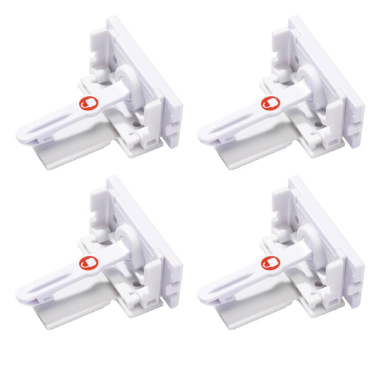 Secure-to-Explore Adhesive Cabinet Locks Baby Proofing, Child Locks for Cabinets and Drawers (4 Locks), White