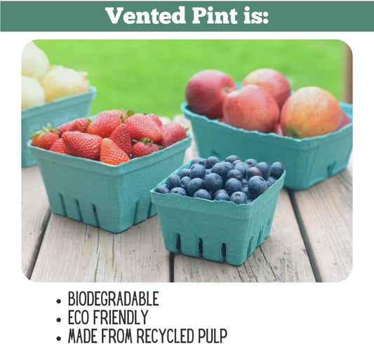 Green Molded Pulp Fiber Berry/Produce Vented 1 Pint Basket (40 Pieces) For Fruit and Vegetables