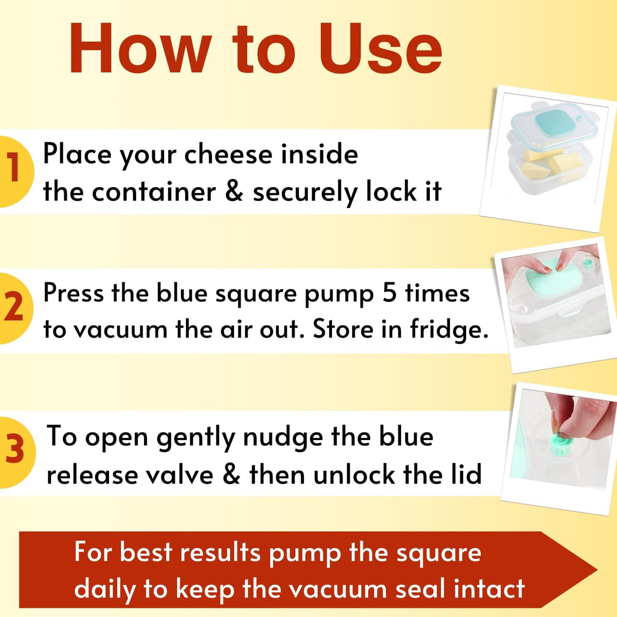 The Quick Vac: Only Airtight Vacuum Sealed Cheese Saver Container - Perfect For Keeping Cheddar, Parmesan, Shredded, Sliced, Grated, Blue, Swiss, Cottage & Cream Cheese in the Fridge