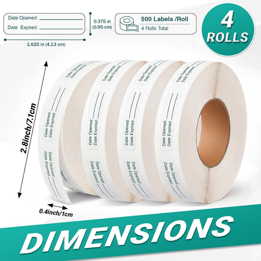 4 Rolls Medication Date Stickers, 2000 Count Opened & Expiration Date Stickers for Prescription Bottles, Pharmacy, Self Adhesive Safety Reminder Sticker for Medication Management, Hospital