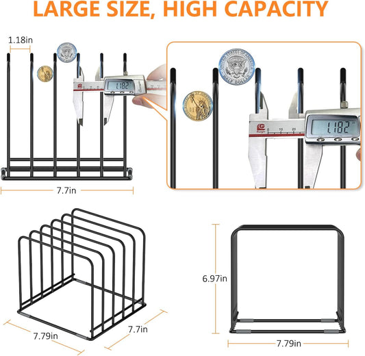 Kitchen Cabinet Organizer, Steel Cookware Holder, Divided Holder with 5 Slots for Skillets Baking Tray and Chopping Board Rack - Baking Pan Holder Storage